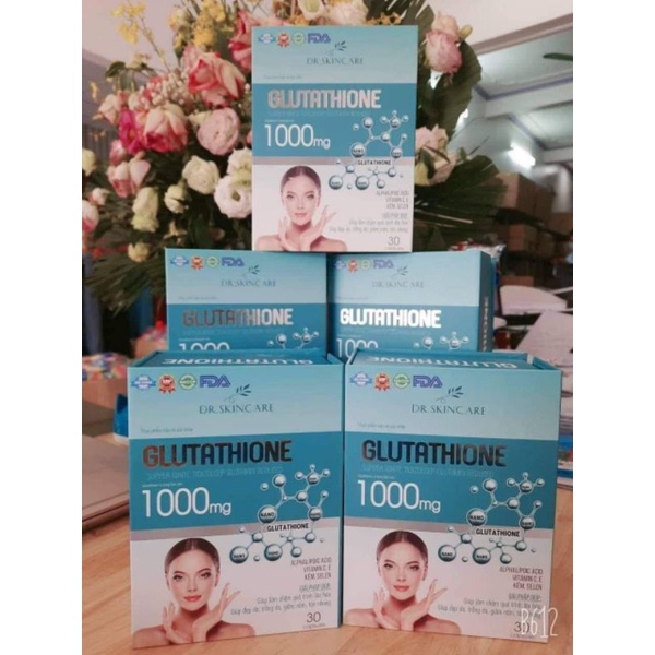 Trắng da GLUTATHIONE 1000  viên uống giảm nám mờ nhăn nâng tông tức thì. Hộp 30 viên