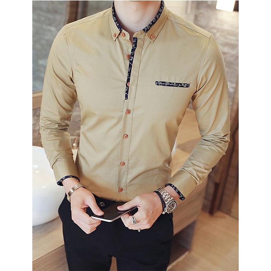 (TỔNG KHO LÂM ANH CHUYÊN SỈ) Áo sơ mi công sở nam dáng body viền cổ và tay, thời trang trẻ, phong cách Hàn Quốc