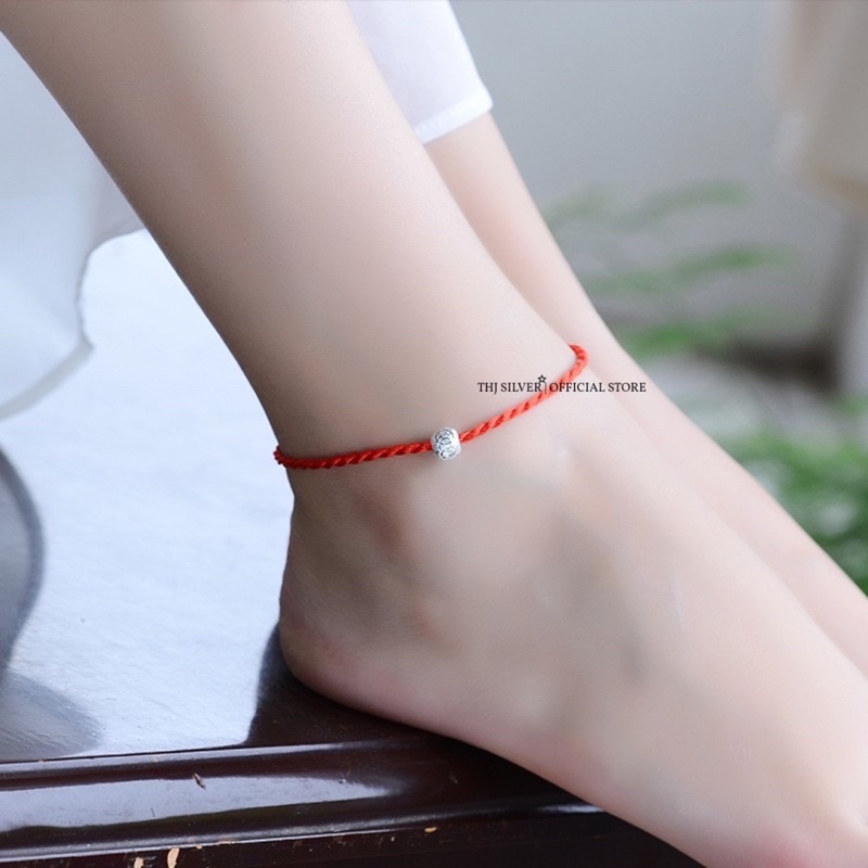 Vòng tay bi bạc,Lắc tay bi cát phay sáng đẹp may mắn-Vòng tay chỉ đỏ bạc đẹp THJ