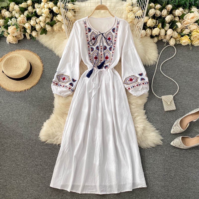 Váy boho váy bohemian thổ cẩm thêu sắc nét có ảnh thật