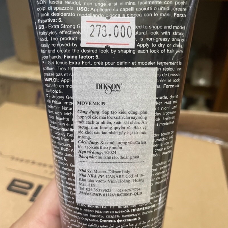 Gel tạo kiểu siêu cứng Extra Strong 39 Dikson 250ml