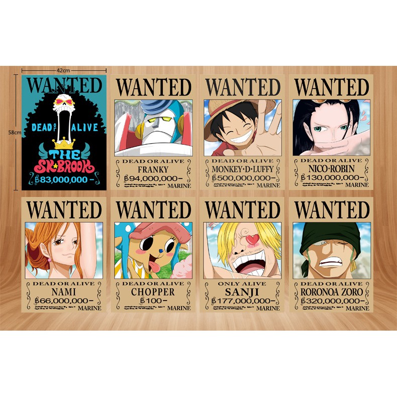 Combo 9 tấm Poster giấy in hình Anime Manga (One piece Wanted Truy nã thành viên mũ rơm)