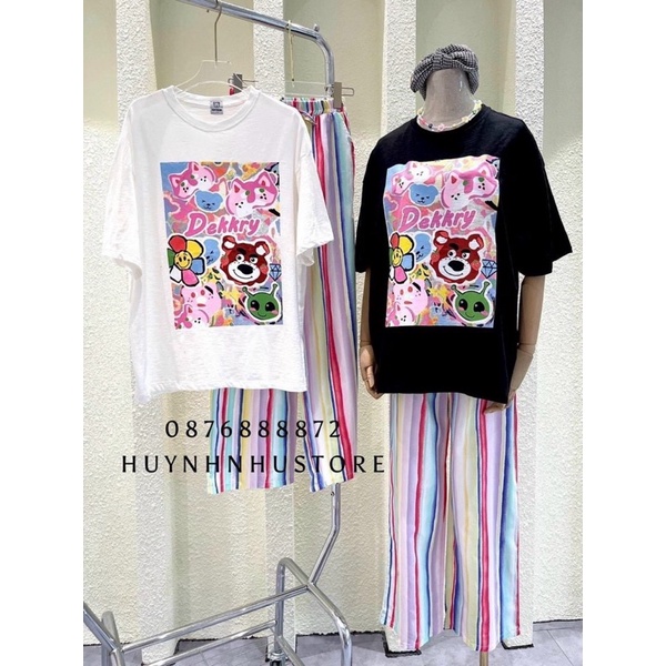 Set áo thun hoạt hình quần suông lụa xinh xắn ( quần có túi) T0
