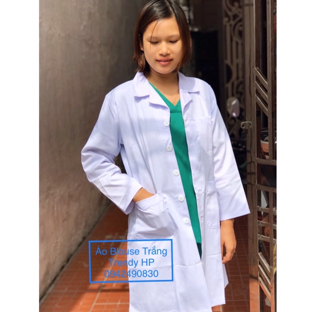 Áo blouse trắng nữ kaki dài tay - áo blouse bác sĩ nữ dài tay, áo blouse đồng phục thẩm mỹ viện, spa