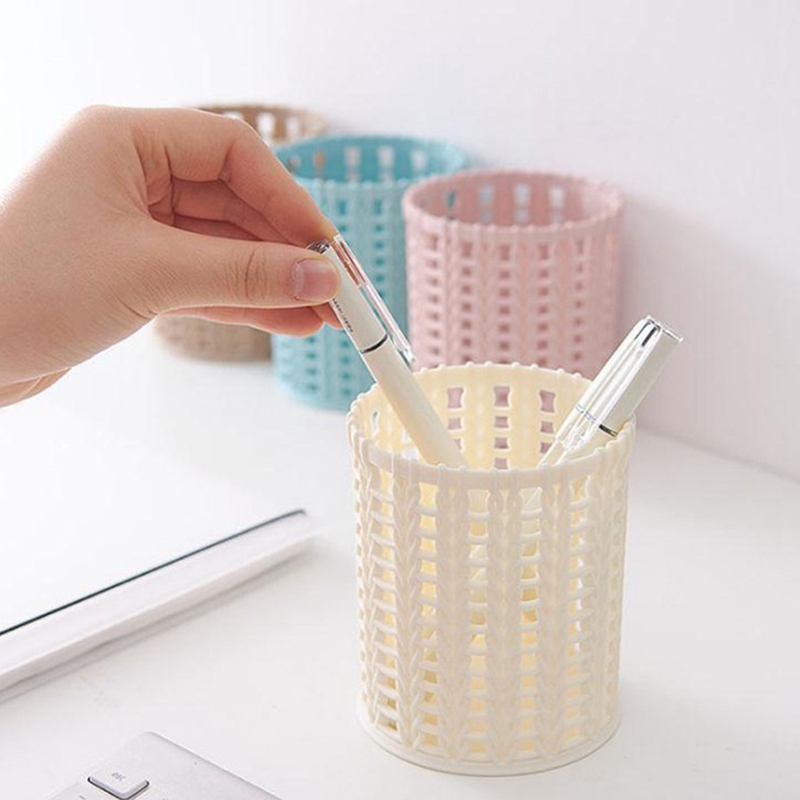 Lanfy1 Hộp đựng bút / đồ trang điểm đa năng dạng lỗ đan từ mây