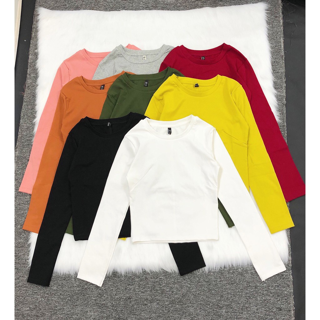 Croptop tay dài cổ tròn | Thun cotton co giãn thoáng mát | Hàng xuất xịn