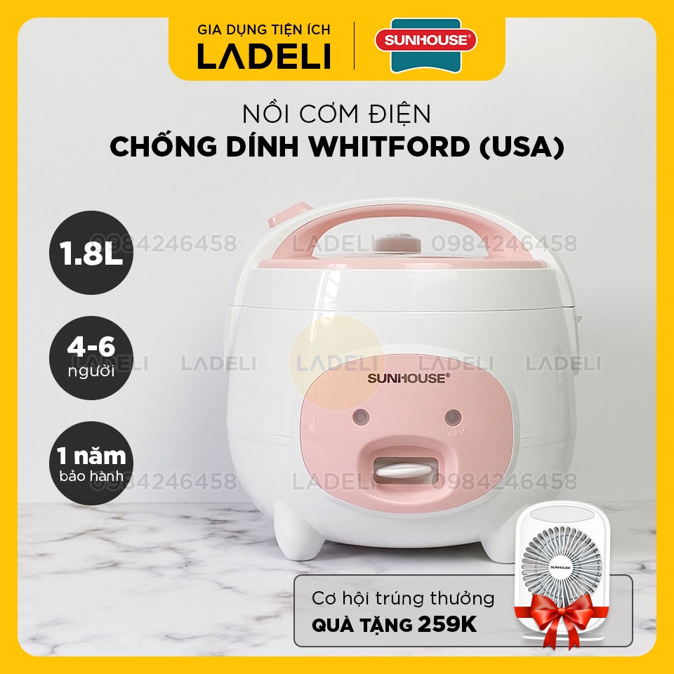 Nồi cơm điện 1.8L SUNHOUSE SHD8607W thân nhựa PP siêu bền
