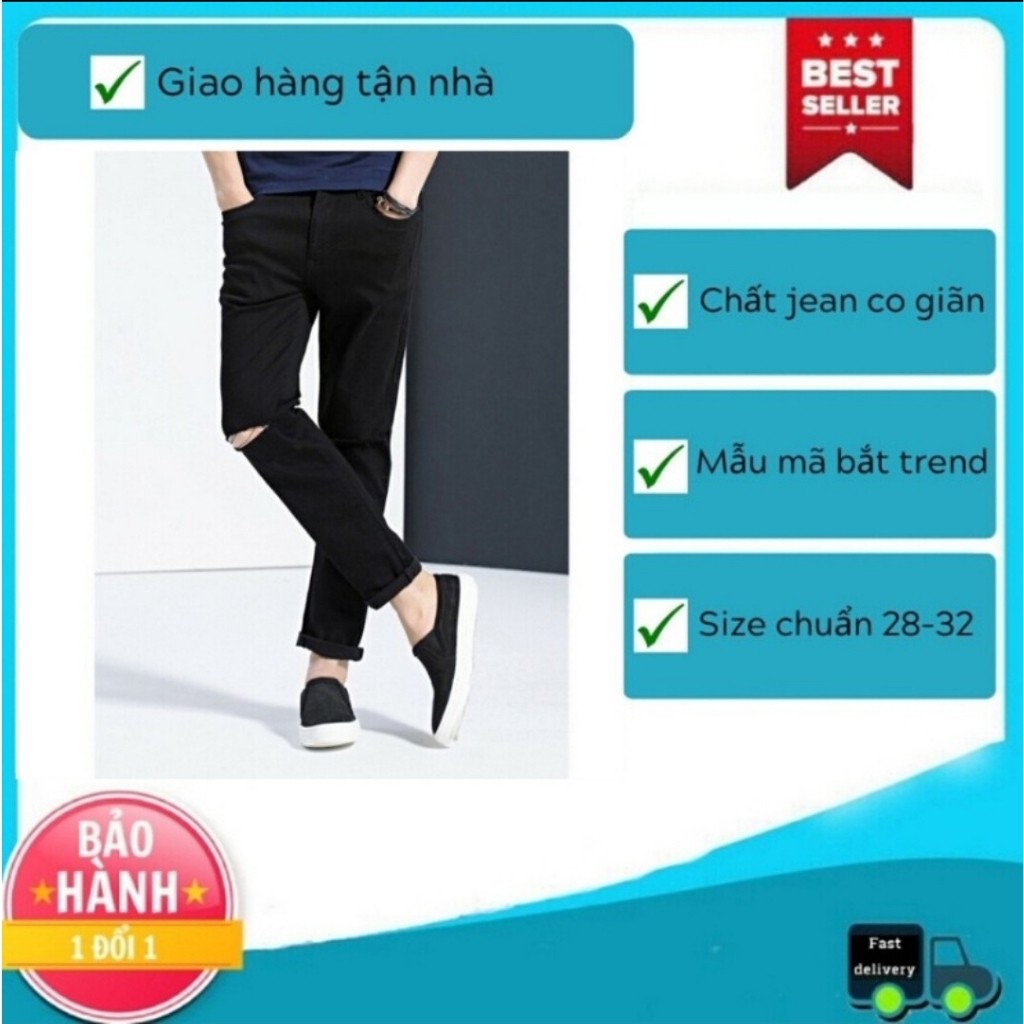 Quần Bò Nam Rách Gối (FREESHIP) Quần Jean Co Giãn Cao Cấp Đen Rách Xước Phong Cách Hàn Quốc (44-72KG)