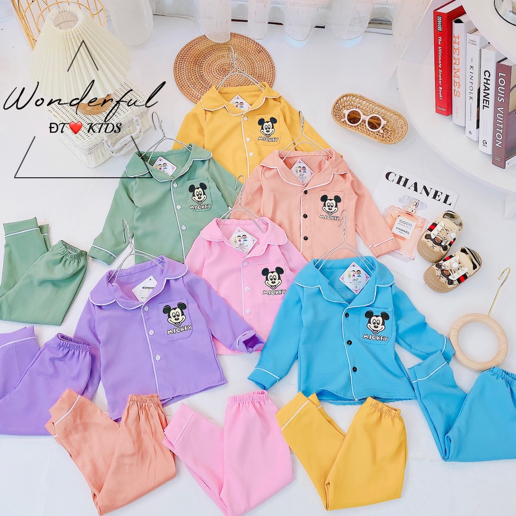 [DT93] Bộ Dài Tay PYJAMA Mặt Mickie Túi Phải Cho Bé Sang Chảnh Chất Vải Đũi Cao Cấp Size Từ 8-18Kg VNXK Nhật-Hàn