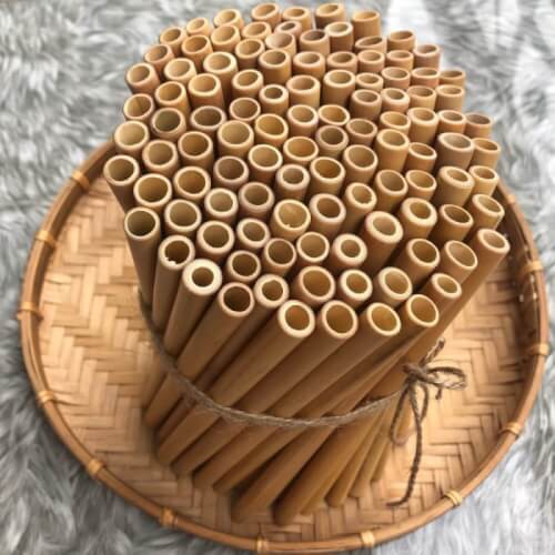 Ống hút tre xuất khẩu | Hộp 10 ống kèm cọ rửa và túi đựng Mão Mèo Bamboo Straws.