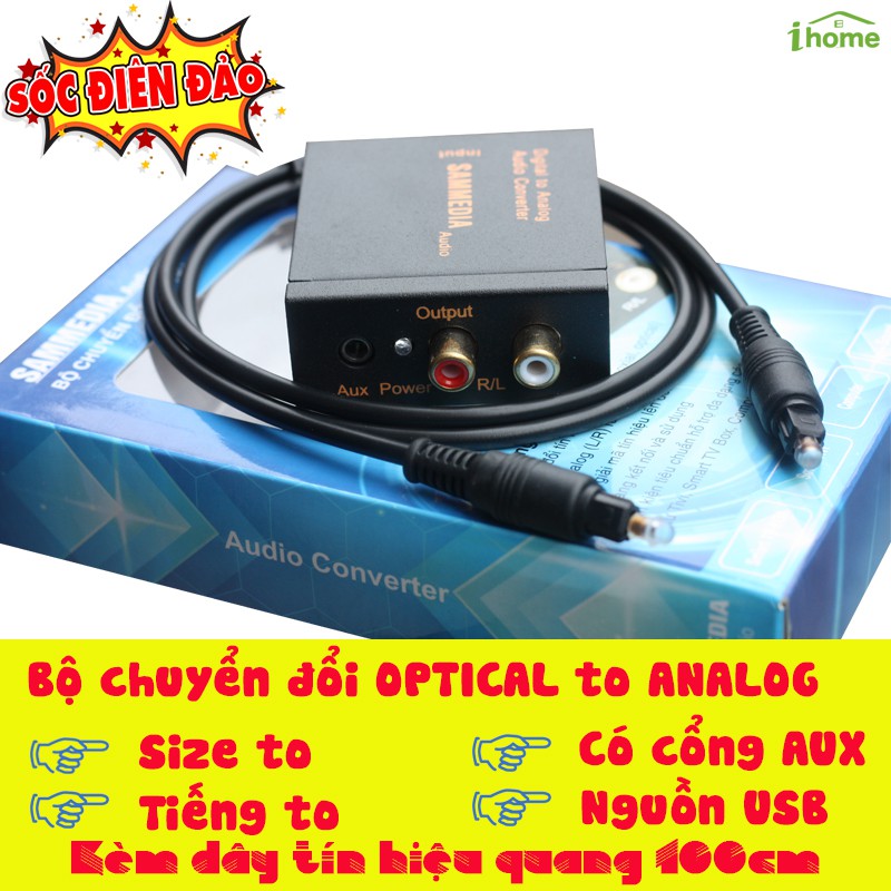 Thiết bị chuyển đổi âm thanh tivi 4K (Quang học) ra Amply có cổng audio 3.5 SAMMEDIA dùng nguồn USB âm thanh cực to