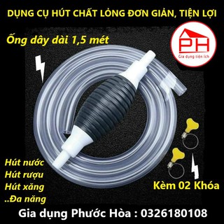 Dụng cụ hút nước, rượu, xăng dầu đơn giản hiệu quả, bơm hút chất lỏng đa năng kèm 2 khóa - Gia dụng Phước Hòa