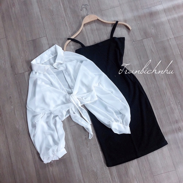 Set đầm body + áo khoác voan ( hàng y đẹp y hình)