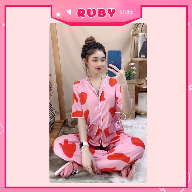 Set bộ tiểu thư họa tiết Bò Sữa dễ thương, túi trái tim phối nơ cực xinh Free Size Dưới 55KG ❤ Rubystorevn