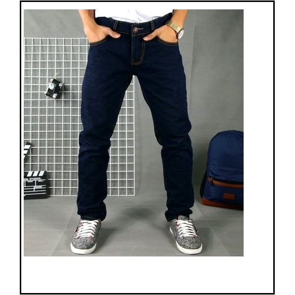 quần jean nam XANH ĐẬM TRƠN chất jean giãn tốt XĐ005.1