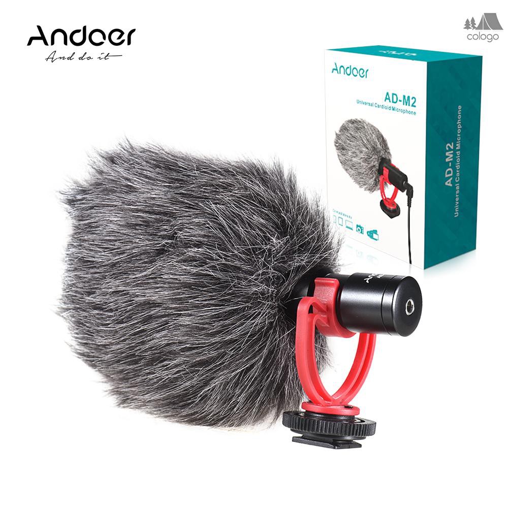 Microphone Andoer AD-M2 có giá đỡ kim loại giắc cắm 3.5mm