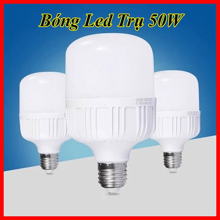 Bóng đèn led buld trụ tròn 50w siêu sáng tiết kiệm điện, chuôi xoắn E27 ánh sáng trắng