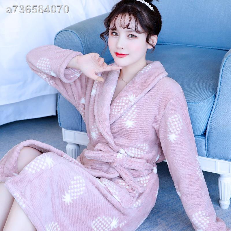 ◆Áo choàng ngủ vải lông cừu san hô dày họa tiết hoạt hình dễ thương Áo choàng tắm lót nhung ấm áp hợp thời trang mùa đông