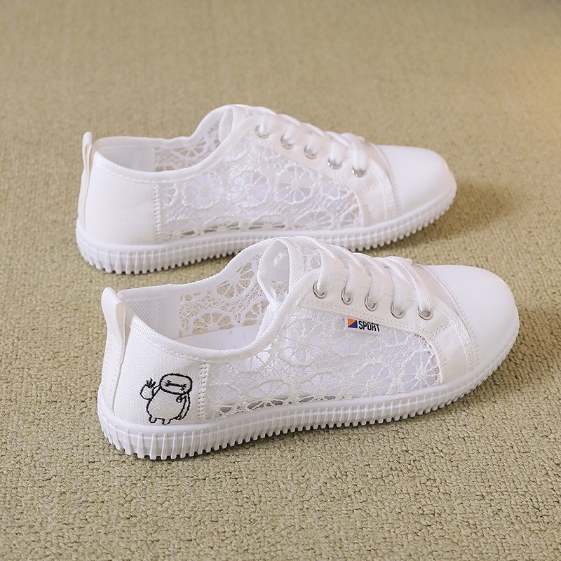 Giày trắng nữ DVT phong cách hàn quốc, miệng nông, lưới ren, lưới giày thoáng khí G200