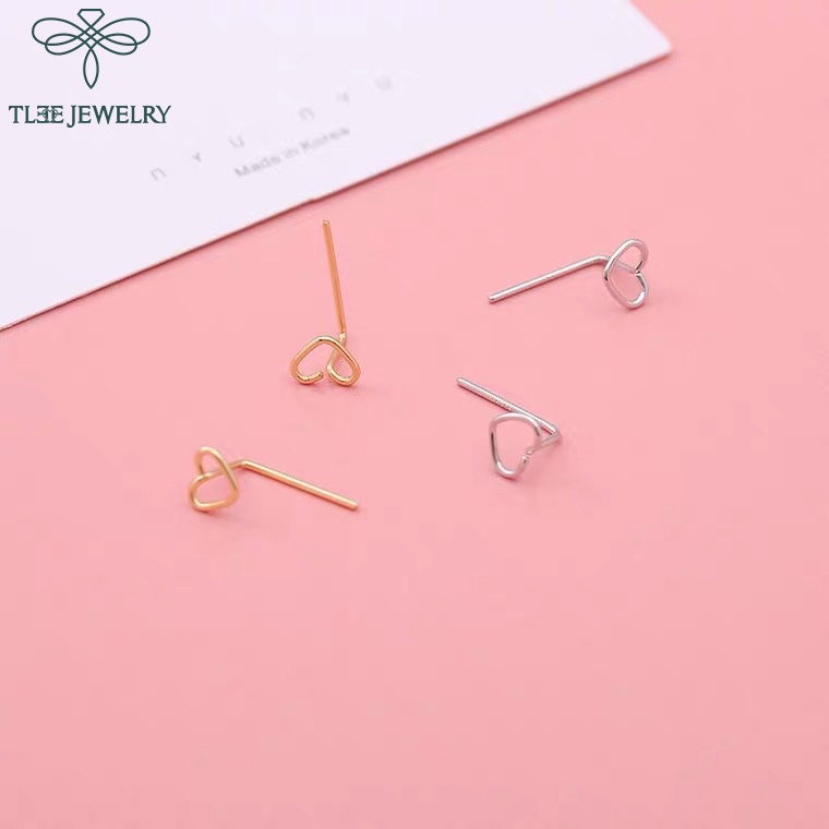 Khuyên tai bạc TLEE tim rỗng dáng cài basic TleeJewelry B0165
