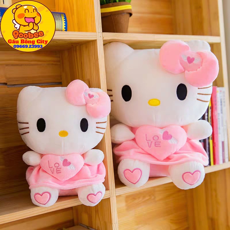 Gấu Bông Mèo Hello Kitty Nơ Tim - Mèo Bông cao cấp