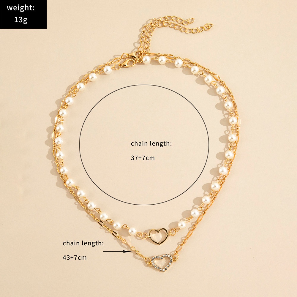 Vòng Cổ Choker Hai Lớp Mặt Hình Trái Tim Đính Đá Và Ngọc Trai Phong Cách Hàn Quốc Dành Cho Nữ