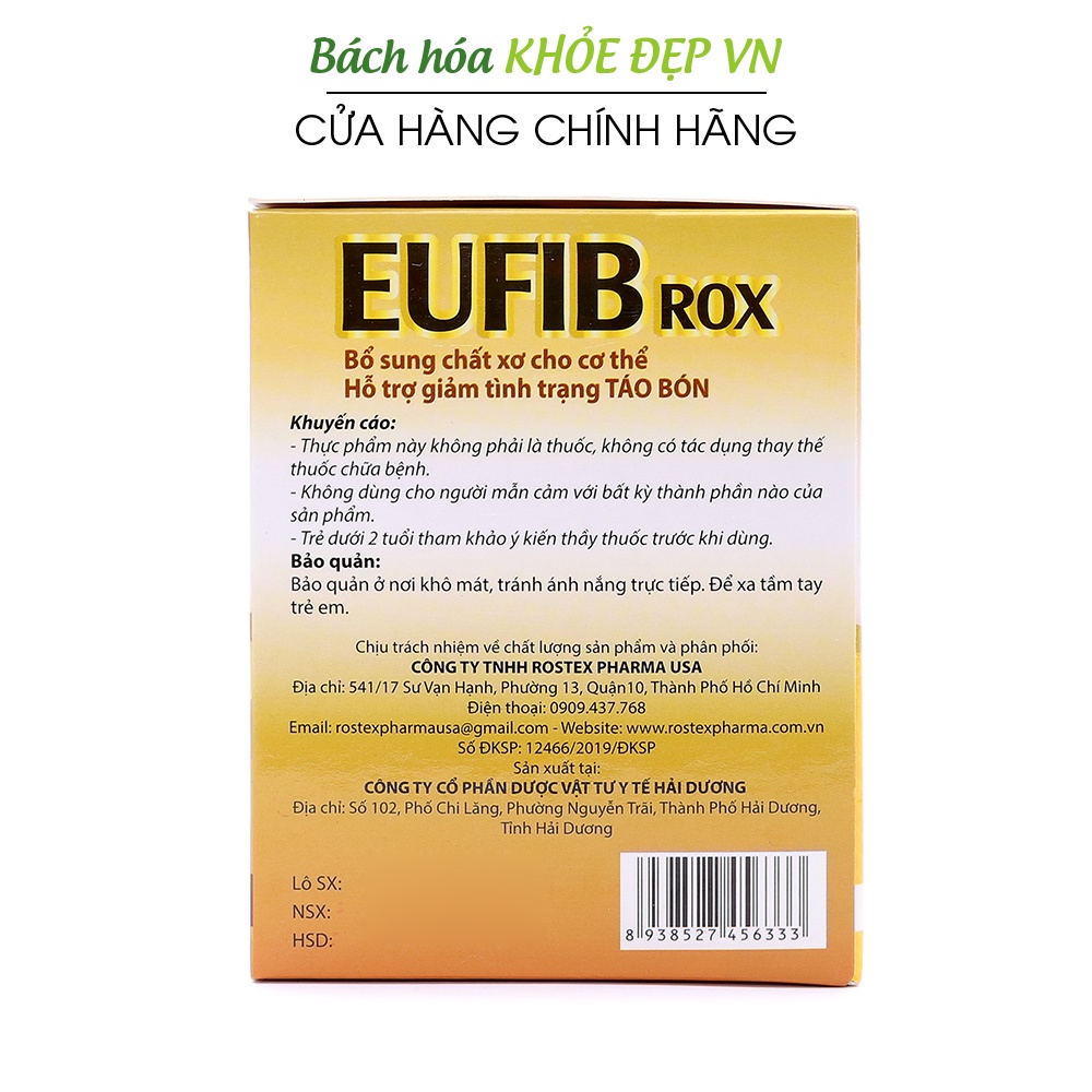 Men vi sinh EUFIB ROX bổ sung chất xơ, giảm táo bón cho bé - 20 gói [EUFib Rox]