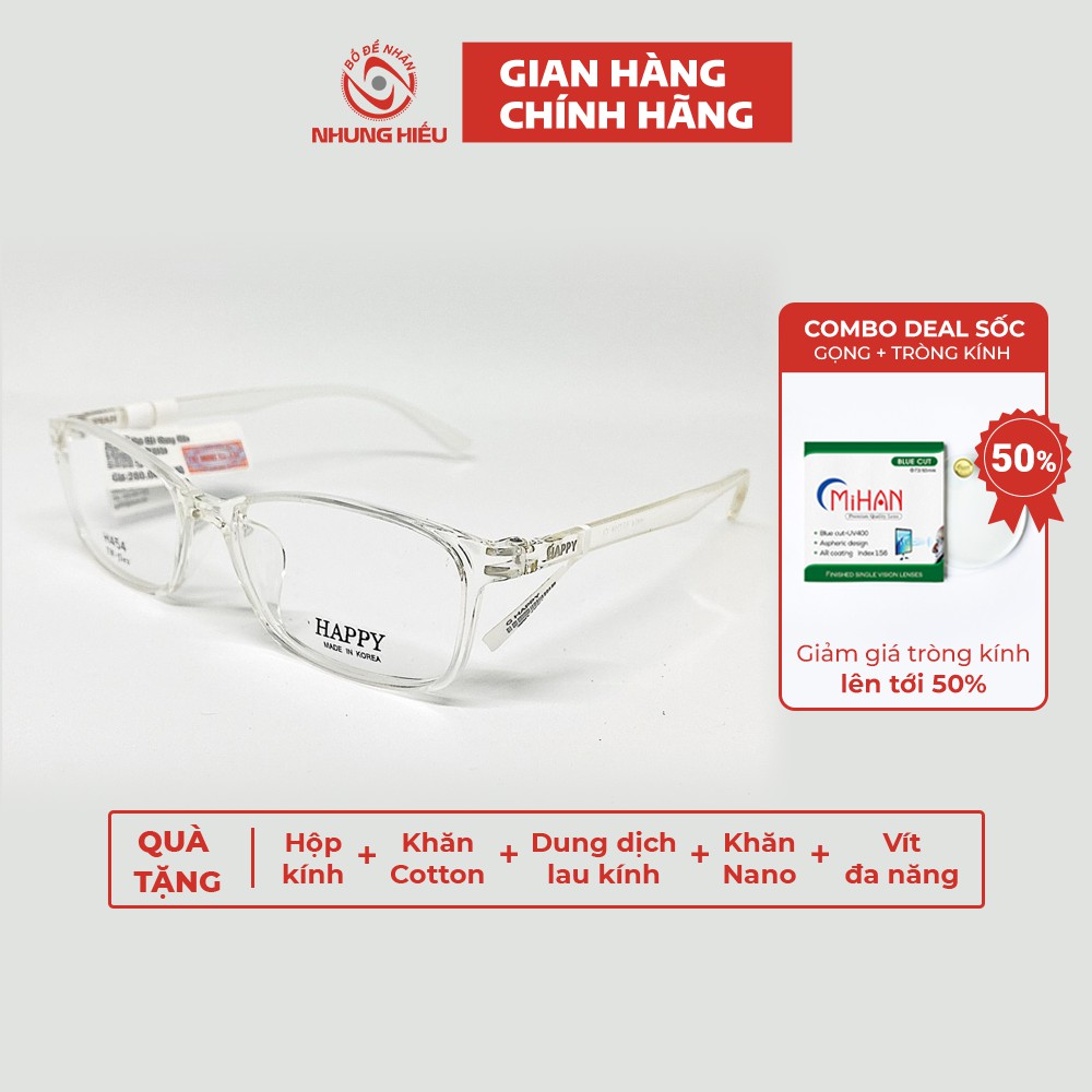 Gọng kính cận thời trang nam nữ NHUNG HIẾU chính hãng Happy nhựa dẻo dáng oval - Lắp mắt kính theo yêu cầu