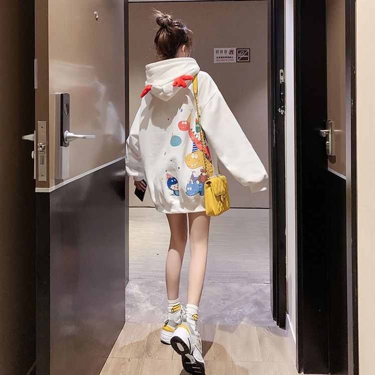 Áo Hoodie lót nhung form rộng phong cách Hàn Quốc cho nữ