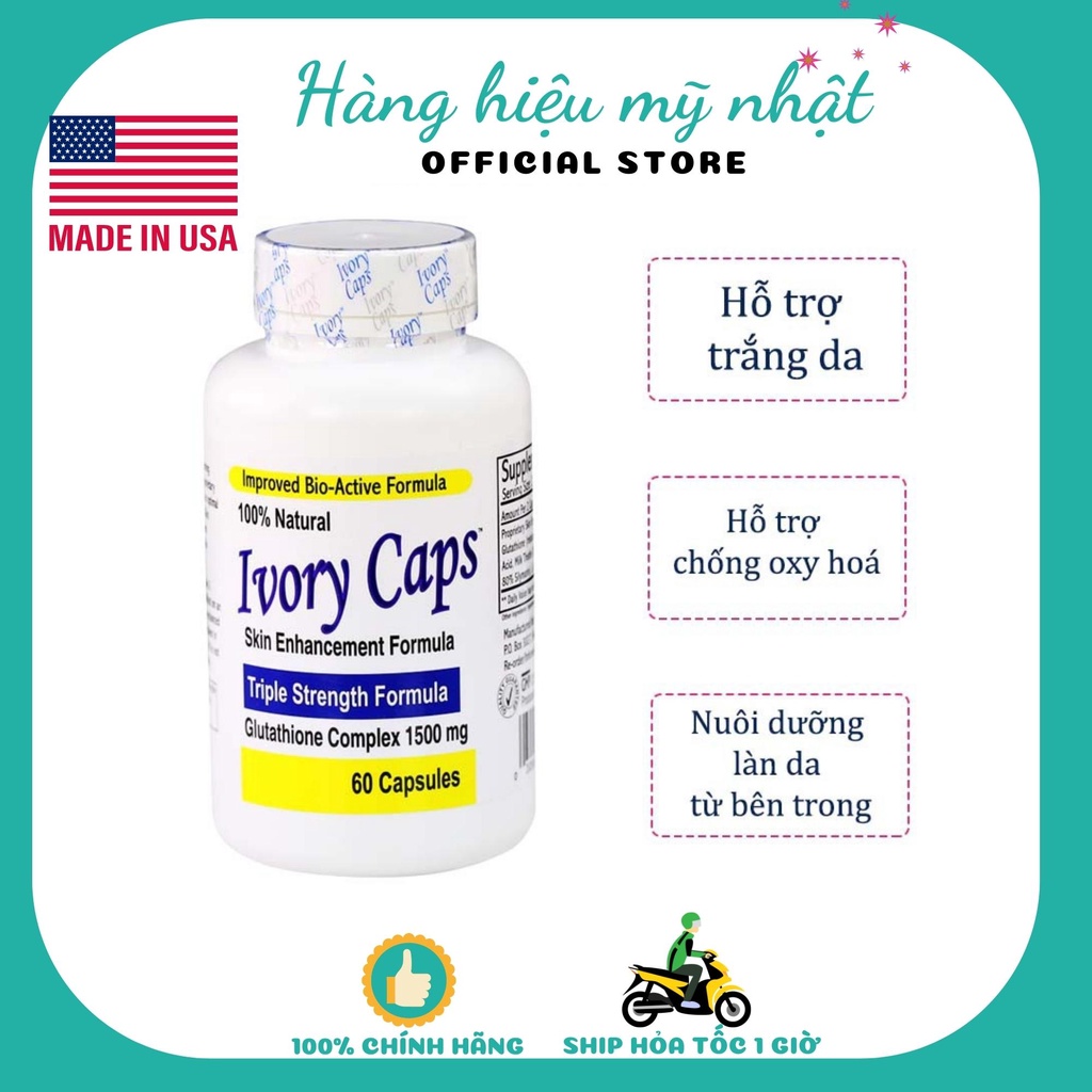 Viên Uống Trắng Da Ivory Caps Triple Strength Formula Glutathione 1500mg 60 Viên