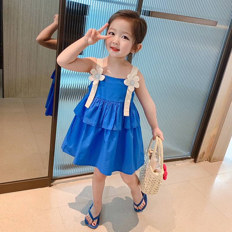 Đầm Công Chúa Hai Dây Màu Trơn Thời Trang Mùa Hè Hàn Quốc Cho Bé Gái Se7en