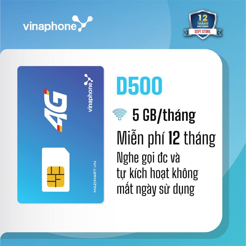 [FREESHIP 50K] Sim 4G Vinaphone D500 5Gb/tháng , nghe gọi được - Miễn phí 12 tháng