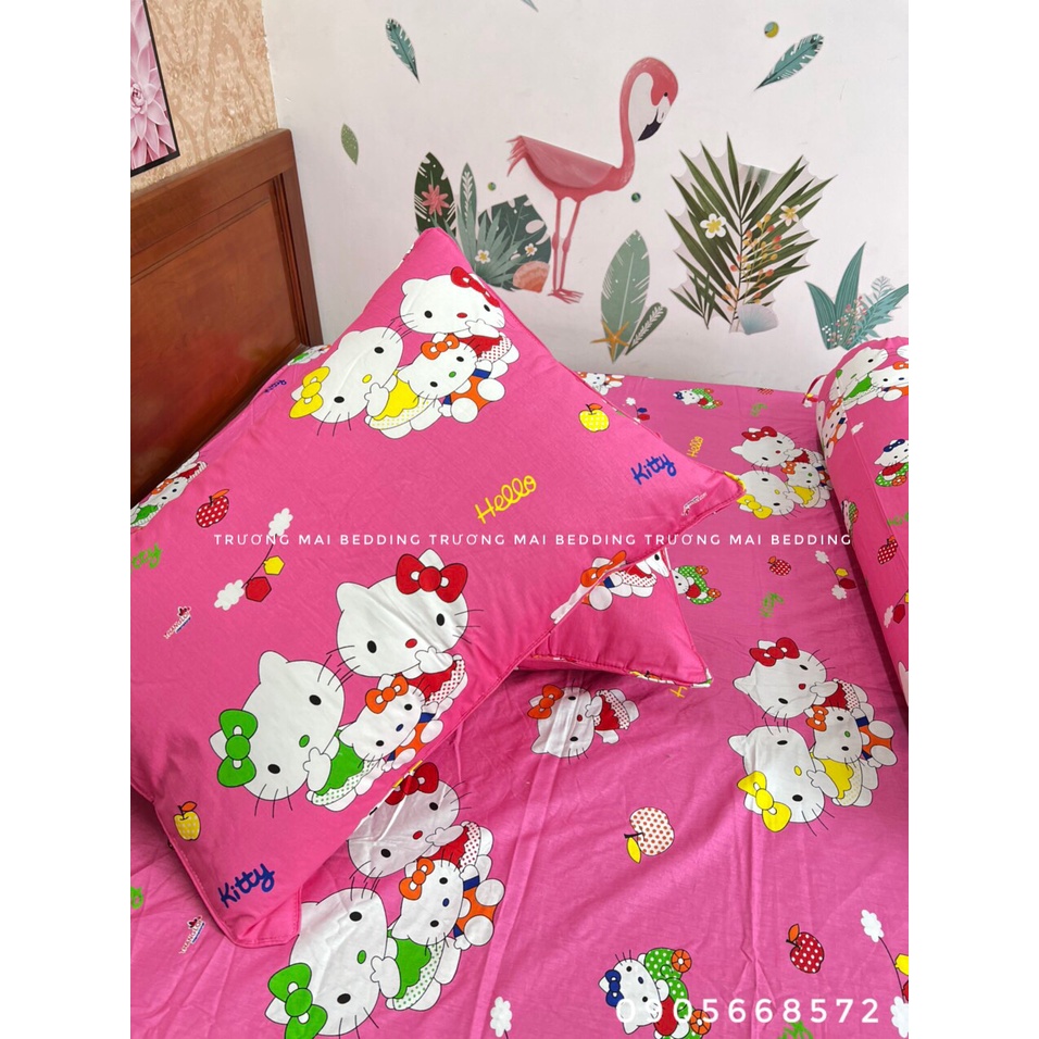 Bộ ga gối họa tiết mèo siêu xinh cho bé 100% coton THANG LOI