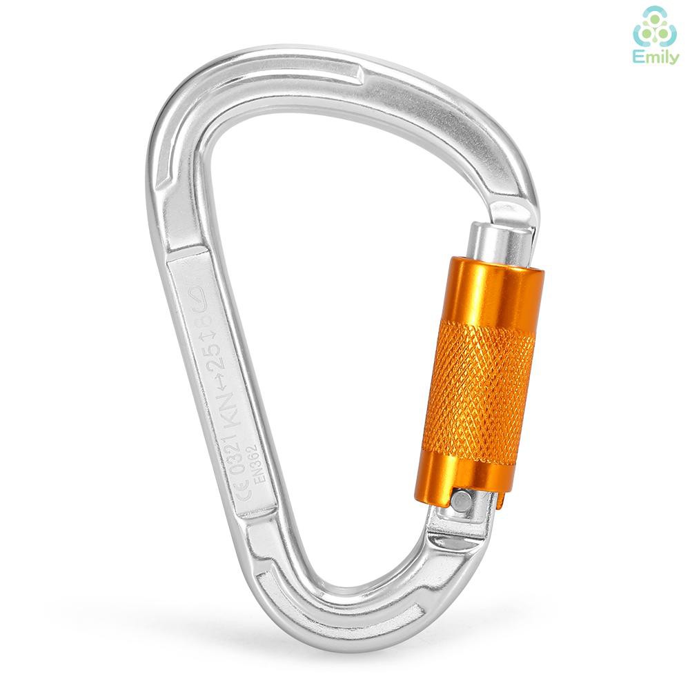 Khóa cài carabiner 25KN vòng chữ D tự khóa dành cho leo núi leo vách núi đá vượt thác treo võng
