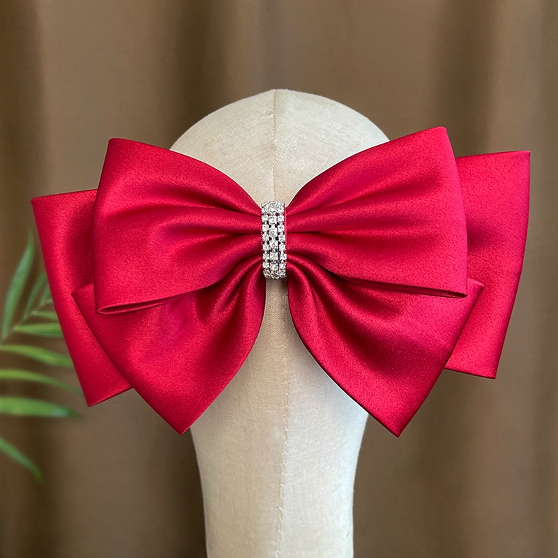 Nơ Cài Tóc Đính Đá Satin Màu Trắng / Đỏ / Đen Thanh Lịch Dành Cho Cô Dâu