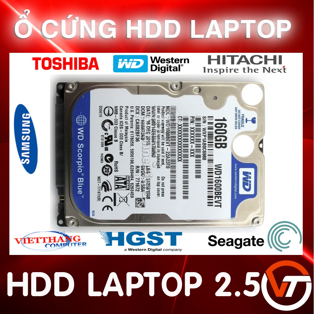 HDD 160G, 250G, 320G, 500G Laptop 2.5"  Hàng bóc máy Các hãng Hitachi , Toshiba , Seagate ... sức khỏe 100% ( Cũ - 2nd )