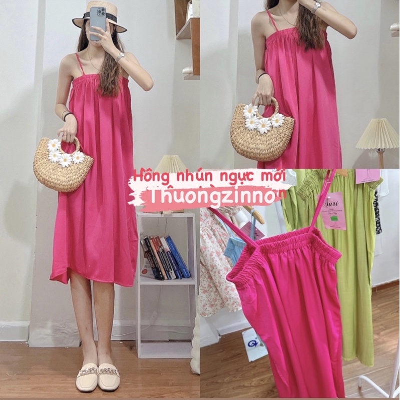 [Ảnh thật/Video] Váy hai dây đũi lụa nhún ngực dáng babydoll nhiều màu phong cách ulzzang