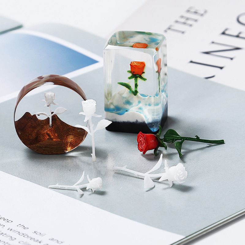 Set 1 Hoặc 4 Mô Hình Hoa Hồng 3D Bằng Epoxy Nhân Tạo Với Thân Dài DIY