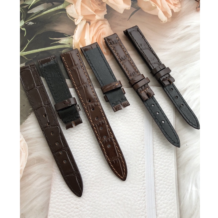 Dây Đồng Hồ Da Bò 100% Màu Nâu Vân Trúc Tặng Kèm Chốt Và Đồ Thay Dây