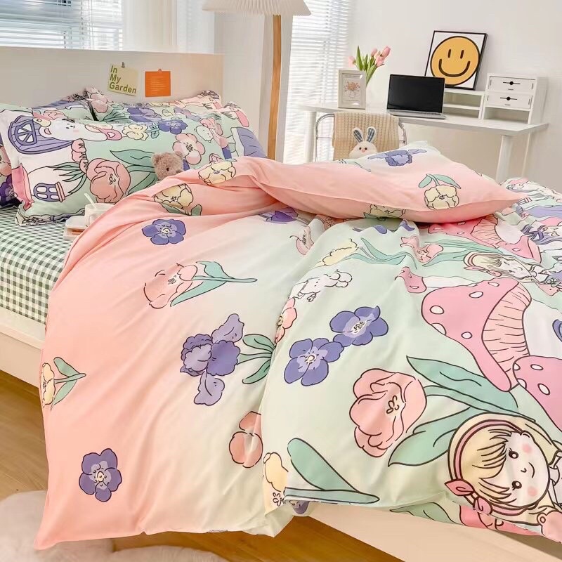 BỘ CHĂN GA GỐI COTTON POLY HÀN QUỐC CÔ BÉ RỪNG HOA