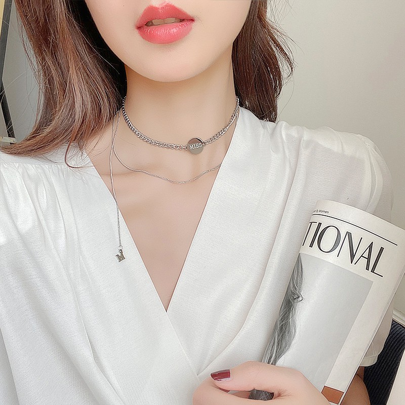 vòng cổ Titan Nhiều Lớp Mặt Chữ M Phong Cách Hàn Quốc C103