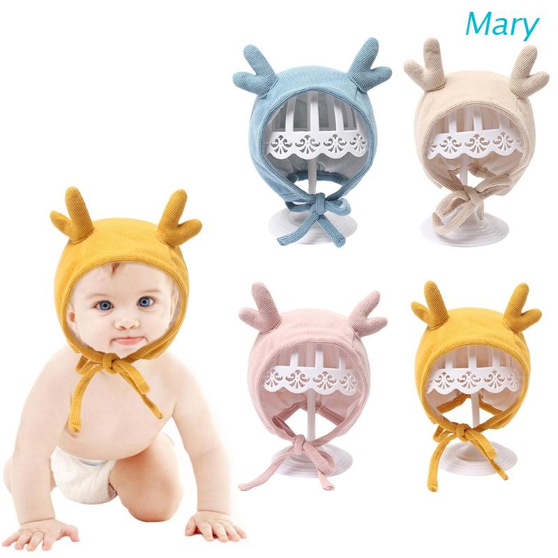 Mũ trùm đầu giữ ấm tai màu trơn hình sừng nai dễ thương cho trẻ sơ sinh