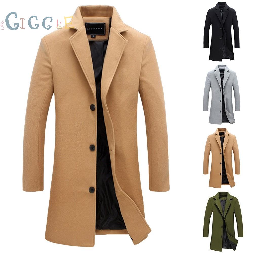 Men Single Breasted Slim Long Suit Jacket Trench Coat Overcoat Warm Outwear