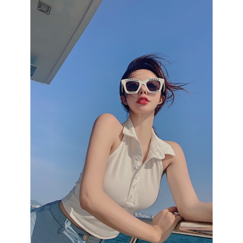 Áo Thun Polo Nữ Hở Vai Cổ Yếm Kèm Cúc Áo Dáng Croptop Form Ôm Dáng Sát Nách Phong Cách Hàn Quốc "YẾM POLO"
