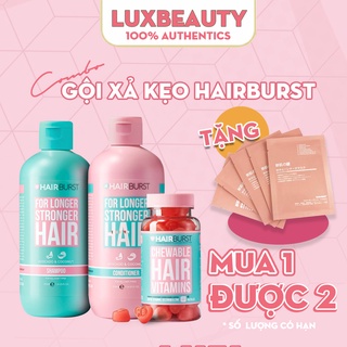 Combo set gội xả + kẹo dẻo chewable hairburst kích thích mọc tóc, chắc khỏe 350ml/chai