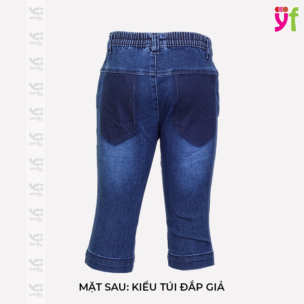 Quần jeans lửng qua gối YF thêu trái tim, cho bé từ 12 - 43kg, có chất thun co giãn 9QX579