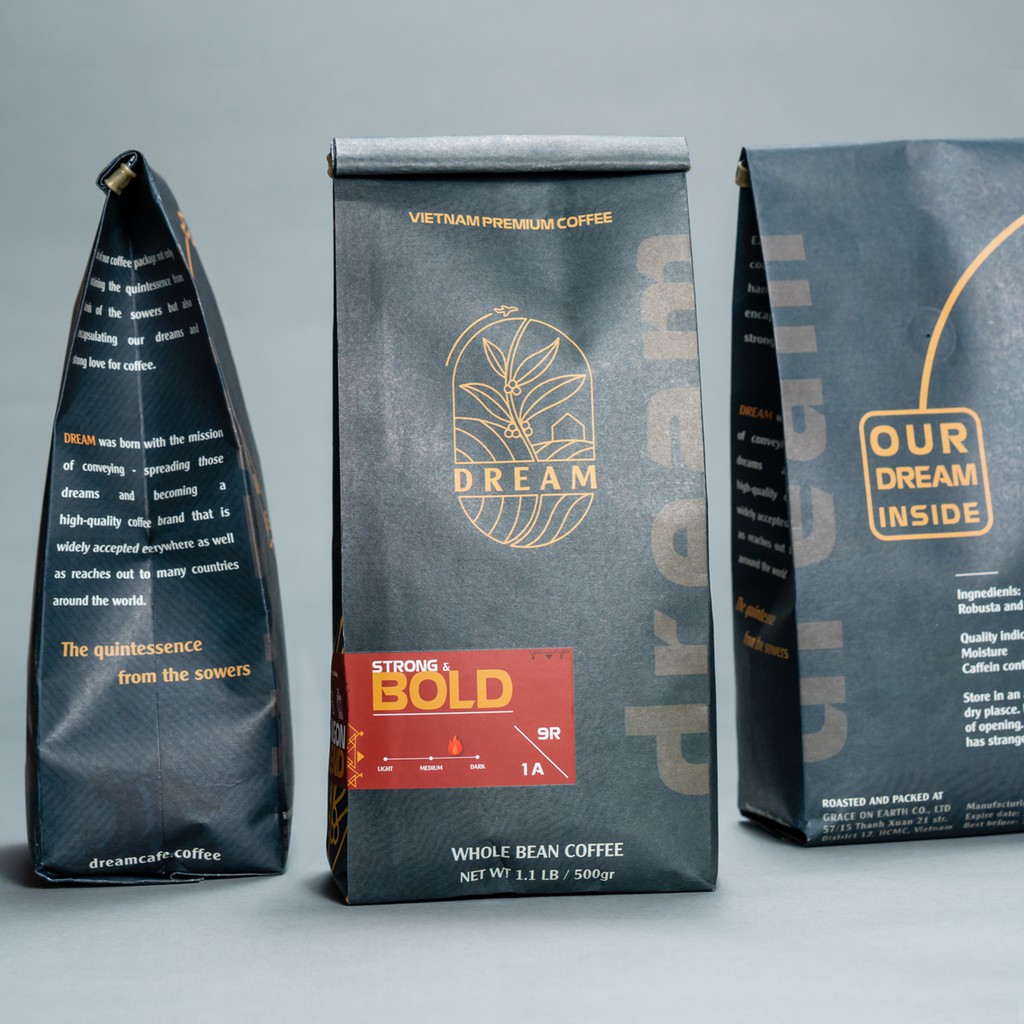 500g Cà Phê Hạt Blend Robusta & Arabica DREAM BOLD Rang Mộc Nguyên Chất 100% Cafe Pha Máy Ngon Mạnh Đậm Đà Vị Sài Gòn