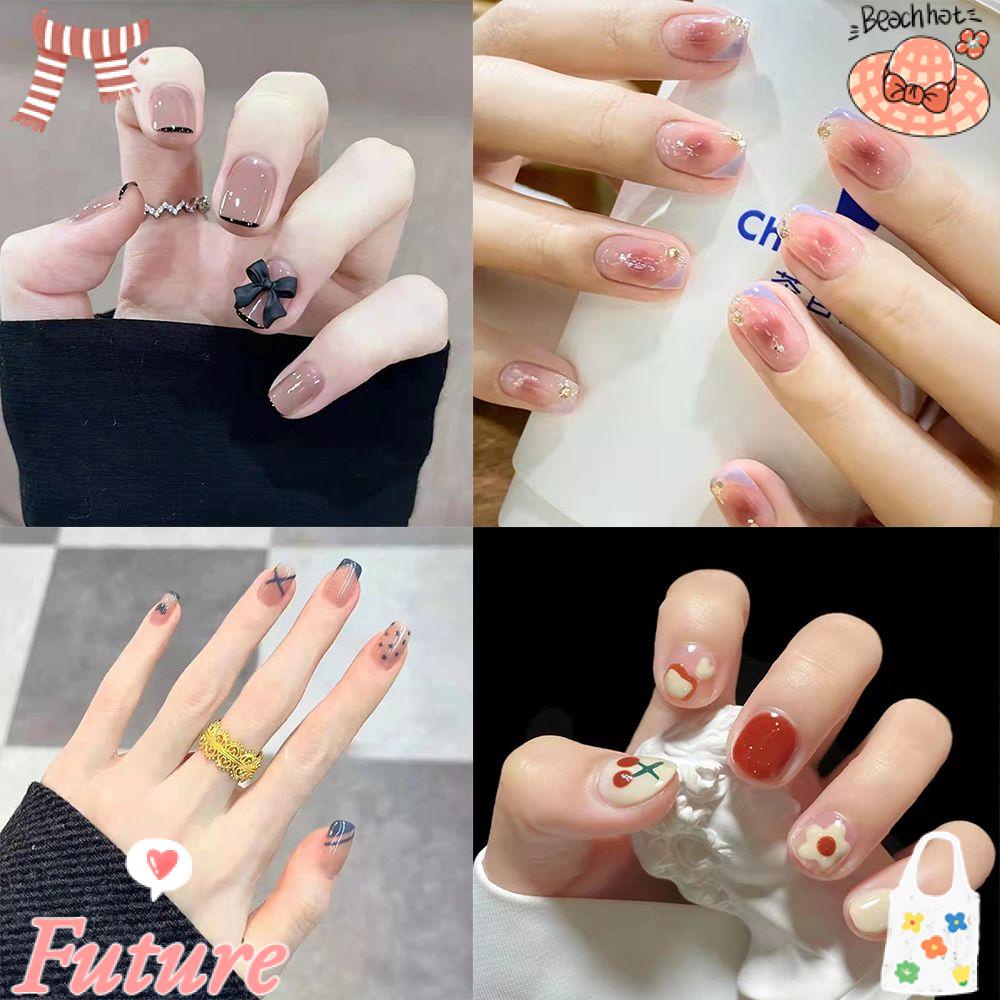 Hộp 24 Móng Tay Giả Ngắn / Tròn / Vuông Có Thể Tháo Rời