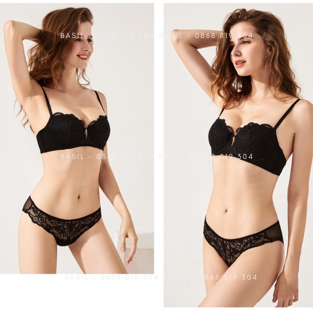 Bộ đồ lót BS07 Basil nữ có gọng nâng ngực mút vừa ren hoa cao cấp