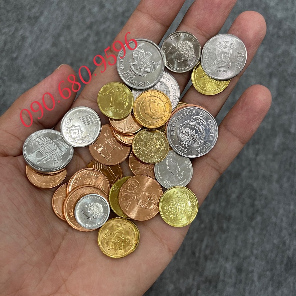 Bộ Sưu Tập Tiền Xu 30 Quốc Gia Kèm Túi Gấm Đỏ, Sưu Tầm Từ 30 Nước Khác Nhau